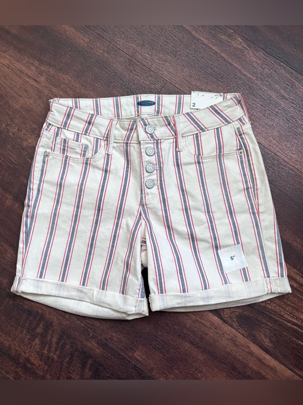 Old navy Striped Button-Front Women's Shorts - white with Red & Blue Stripes
